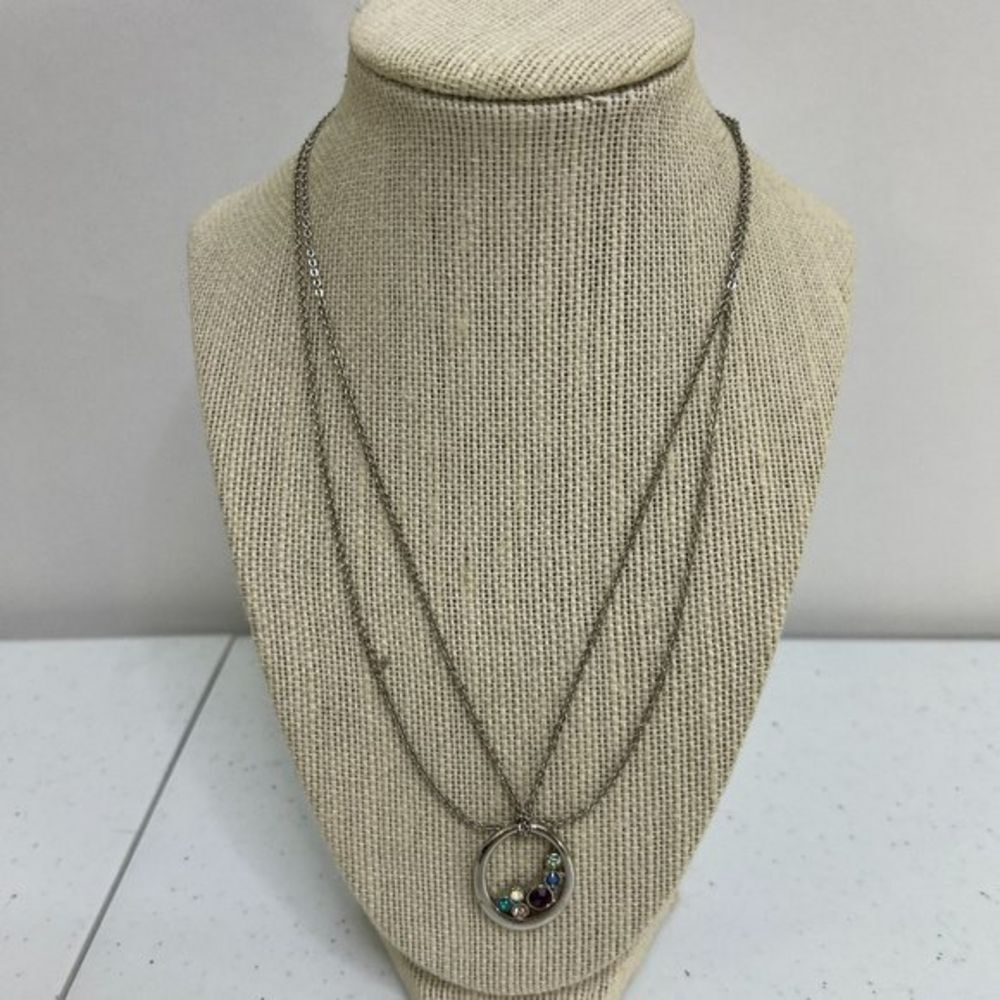 Lia Sophia Necklace Chain Blue‎ Rhinestone Oval Silver Tone Multi Strand